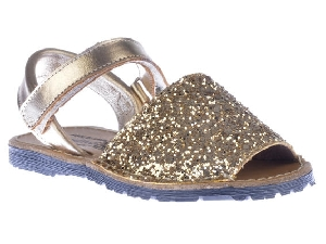 MENORQUINA PIEL-GLITTER VELCRO PLATINO