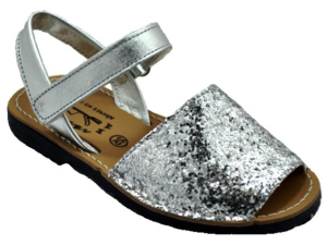 MENORQUINA PIEL-GLITTER VELCRO PLATA