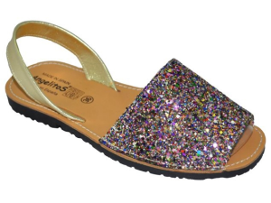 SANDALIA MENORQUINA PIEL GLITTER MULTICOLOR