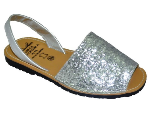 SANDALIA MENORQUINA PIEL GLITTER PLATA