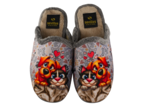 CHINELA SUAPEL "PERRO Y GATO" I.D. GRIS